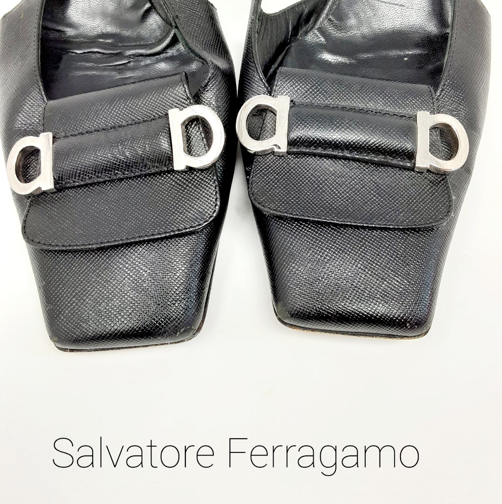 Salvatore Ferragamo Leather Black Slingback Sandal